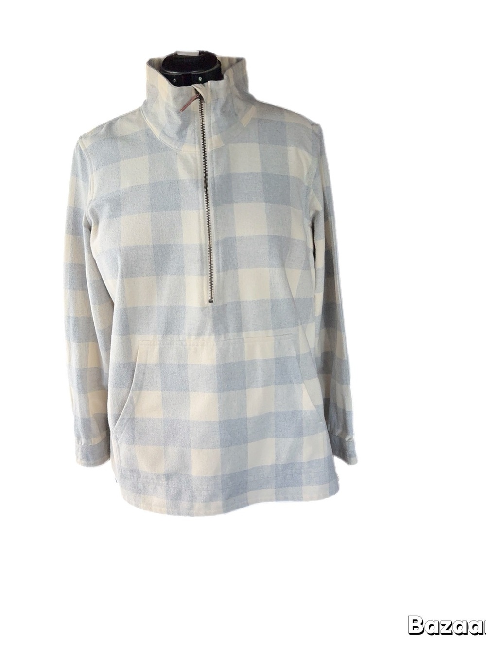 LL BEAN WOMEN’S TOP Half-Zip GRAY & WHITE check. Size XL